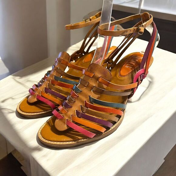 Nickels‎ Brown Colorful Strappy  Heels  Womens Size  6.5 M Fall Colors - Picture 1 of 9